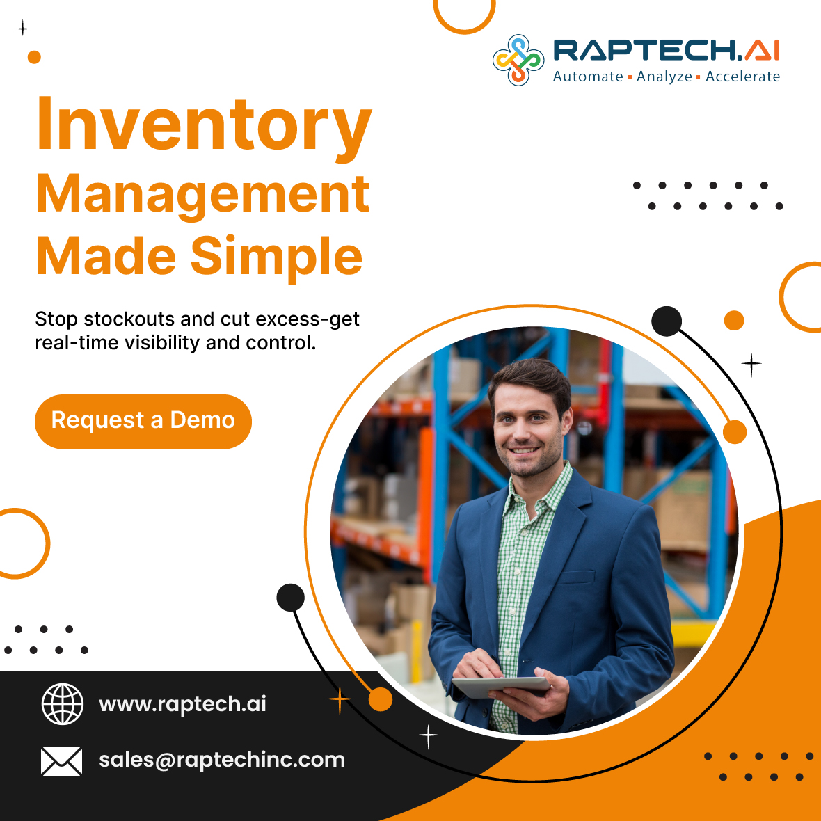 Raptech_AI's tweet image. Stop stockouts without bloated safety stock. 📦

Raptech gives live min–max alerts, slow-mover views &amp;amp; GRN→Dispatch traceability so planners act before it hurts OTIF or cash flow.

Request a demo 👉 tinyurl.com/nwj5pbbv

#InventoryManagement #SMB