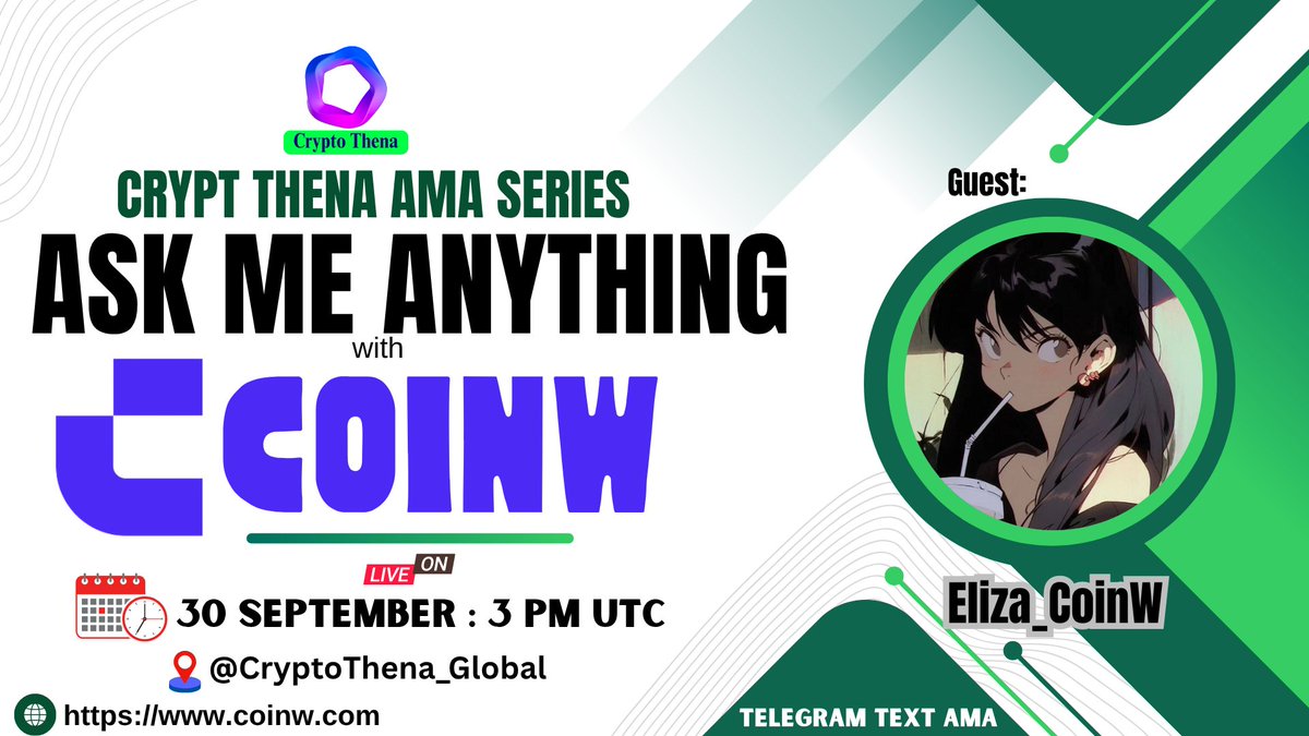CryptoThena1's tweet image. Dear Community
Important Update: CoinW Telegram text AMA Rescheduled!

✍️New AMA Details:
🗓Date &amp;amp; Time: 30th September 2025, 3 PM UTC 
📍Venue: t.me/CryptoThena_Gl…
💬Guest: Eliza-CoinW

Mark your calendars and get ready for an exciting AMA! 🚀🔥 
#CoinW #CryptoThena #TextAMA