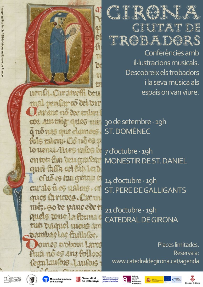 Museu d'Arqueologia de Catalunya (@macarqueologia) on Twitter photo 🎶 Avui arrenca la 2a edició de “Girona, ciutat de trobadors”, un cicle de conferències amb il·lustracions musicals per descobrir la cultura trobadoresca a Girona.
Places limitades 🎟️ loom.ly/-eIItBA
Amb la col·laboració de <a href="/UdGLletres/">Facultat de Lletres UdG</a>, <a href="/CatedralGirona/">Catedral de Girona</a> i <a href="/SantDaniel_Gi/">Monestir Sant Daniel</a>. 🎶 Avui arrenca la 2a edició de “Girona, ciutat de trobadors”, un cicle de conferències amb il·lustracions musicals per descobrir la cultura trobadoresca a Girona.
Places limitades 🎟️ loom.ly/-eIItBA
Amb la col·laboració de <a href="/UdGLletres/">Facultat de Lletres UdG</a>, <a href="/CatedralGirona/">Catedral de Girona</a> i <a href="/SantDaniel_Gi/">Monestir Sant Daniel</a>.