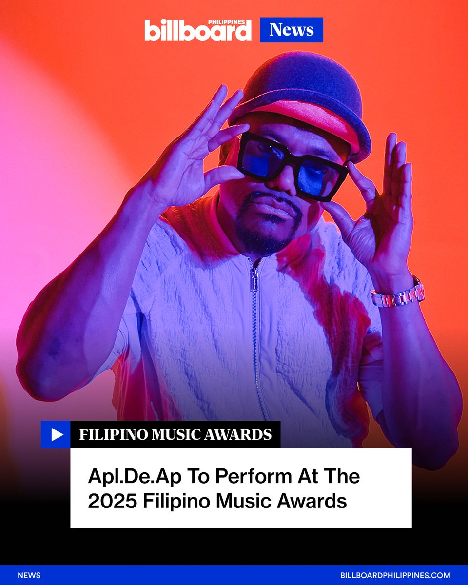 BBPHOfficial's tweet photo. International hip-hop legend #ApldeAp of the #BlackEyedPeas joins the line-up for the very first Filipino Music Awards.
Happening on October 21, 2025, at the SM Mall of Asia Arena, the Filipino Music Awards gathers the industryβs biggest artists and acts in the Filipino music industry, honoring them with awards βdetermined by both public voting and an esteemed panel of judges who will decide based on a combination of metric success and artistic excellence."
Learn more about the event on https://t.co/lwoyc3Fe4L
Get your complementary tickets on https://t.co/mW1Q6DenZp
#BillboardPH
#BillboardPhilippines
#FilipinoMusicAwards