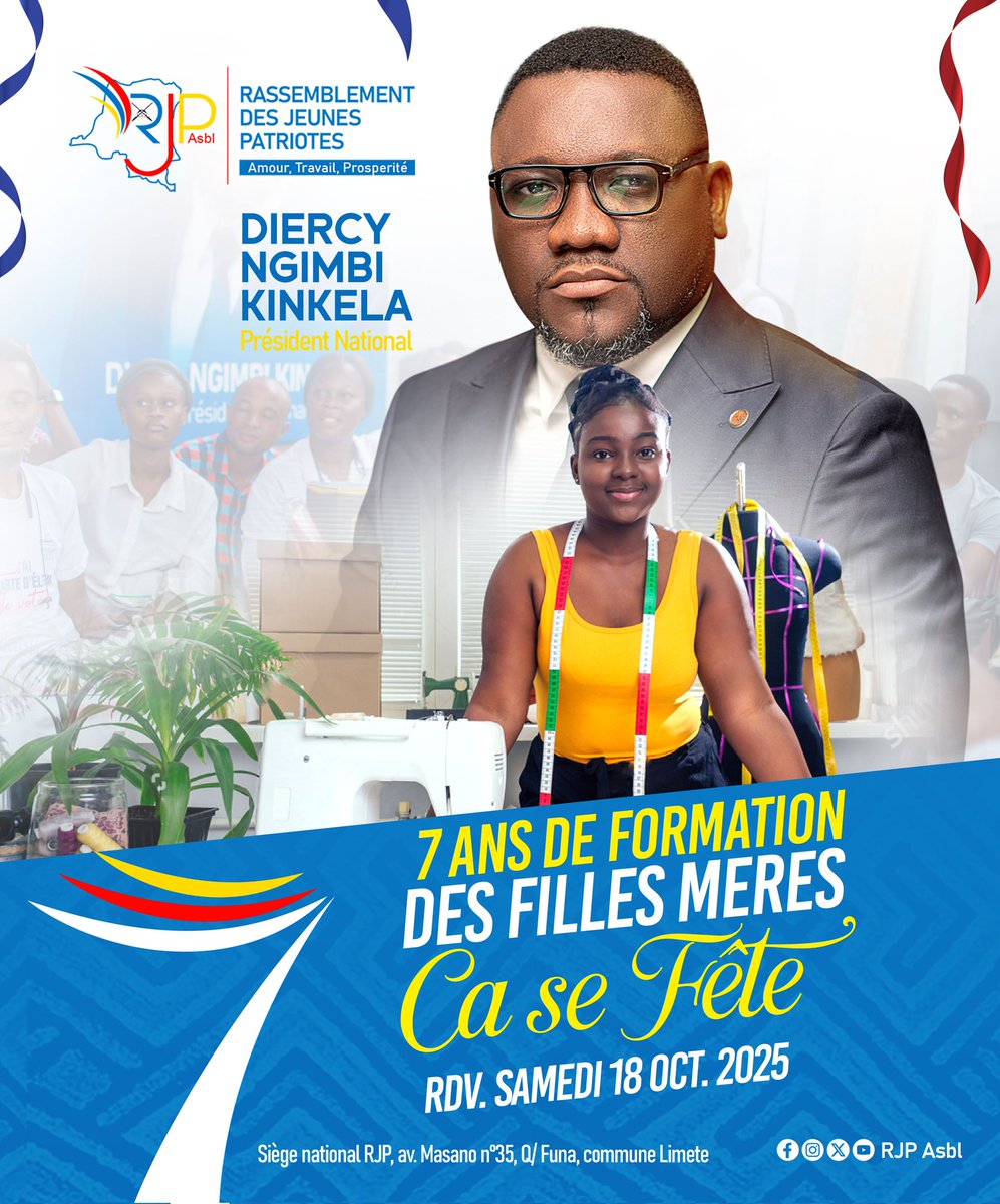 Rjpatriote's tweet photo. 7 ans de formation des filles mères. Ça se fête ! 
Rendez-vous samedi 18 octobre 2025. ⏳🔥

#breakingnews‌ #RDC @ngimbidiercy1 @CnjRDC @MuadiLaeticia @SelemaniMarina @Fbm_For https://t.co/lJ8nnUwNxL