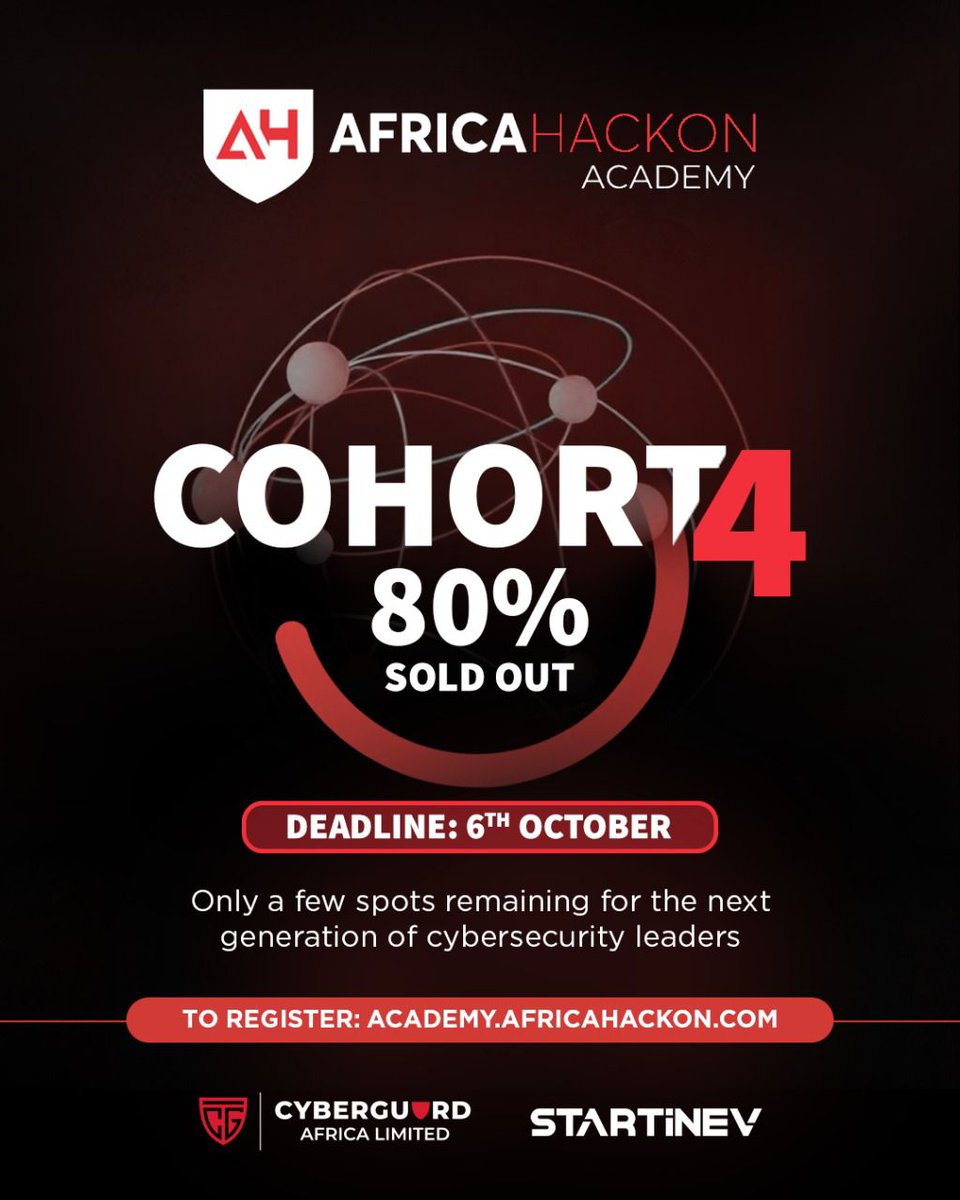 BRIGHTZEED's tweet photo. Register at https://t.co/Kcd7noXPUt to learn from the best and become Africa’s next Cyber Security Guru https://t.co/5SxTAe69cY