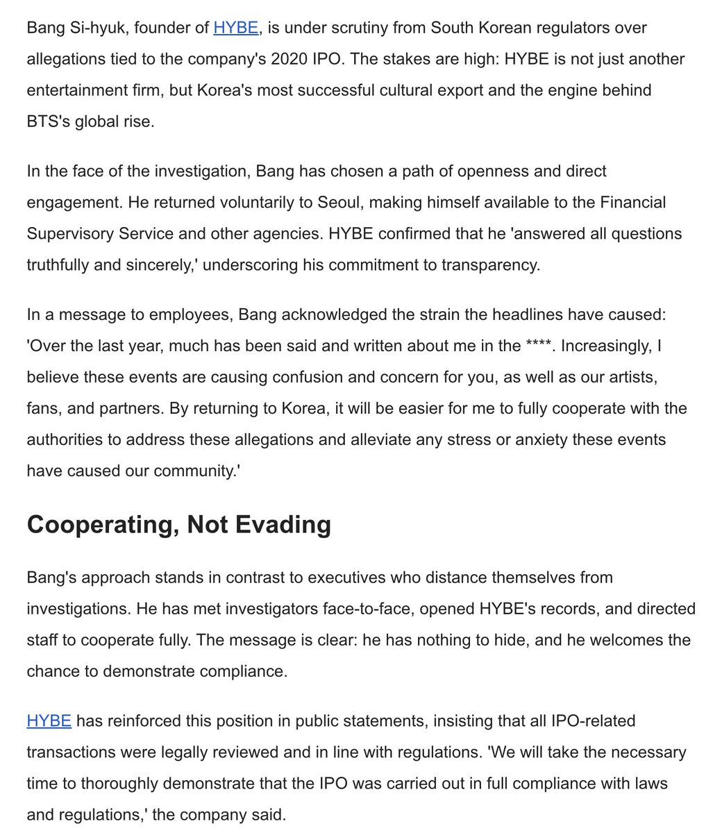 Jeff__Benjamin's tweet photo. Five days after publication, an article about HYBE's Bang Si-Huyk's legal situation labeled "Contributor Content" by the @IBTimes' @IBTimesUK has changed the author, photo, intro and several words, only adding "Disclaimer: The content has been updated"

Side by side comparison: https://t.co/e4gniVEM7B