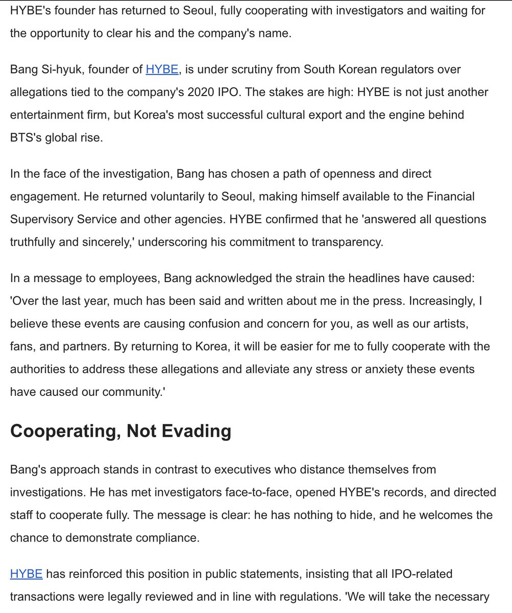 Jeff__Benjamin's tweet photo. Five days after publication, an article about HYBE's Bang Si-Huyk's legal situation labeled "Contributor Content" by the @IBTimes' @IBTimesUK has changed the author, photo, intro and several words, only adding "Disclaimer: The content has been updated"

Side by side comparison: https://t.co/e4gniVEM7B