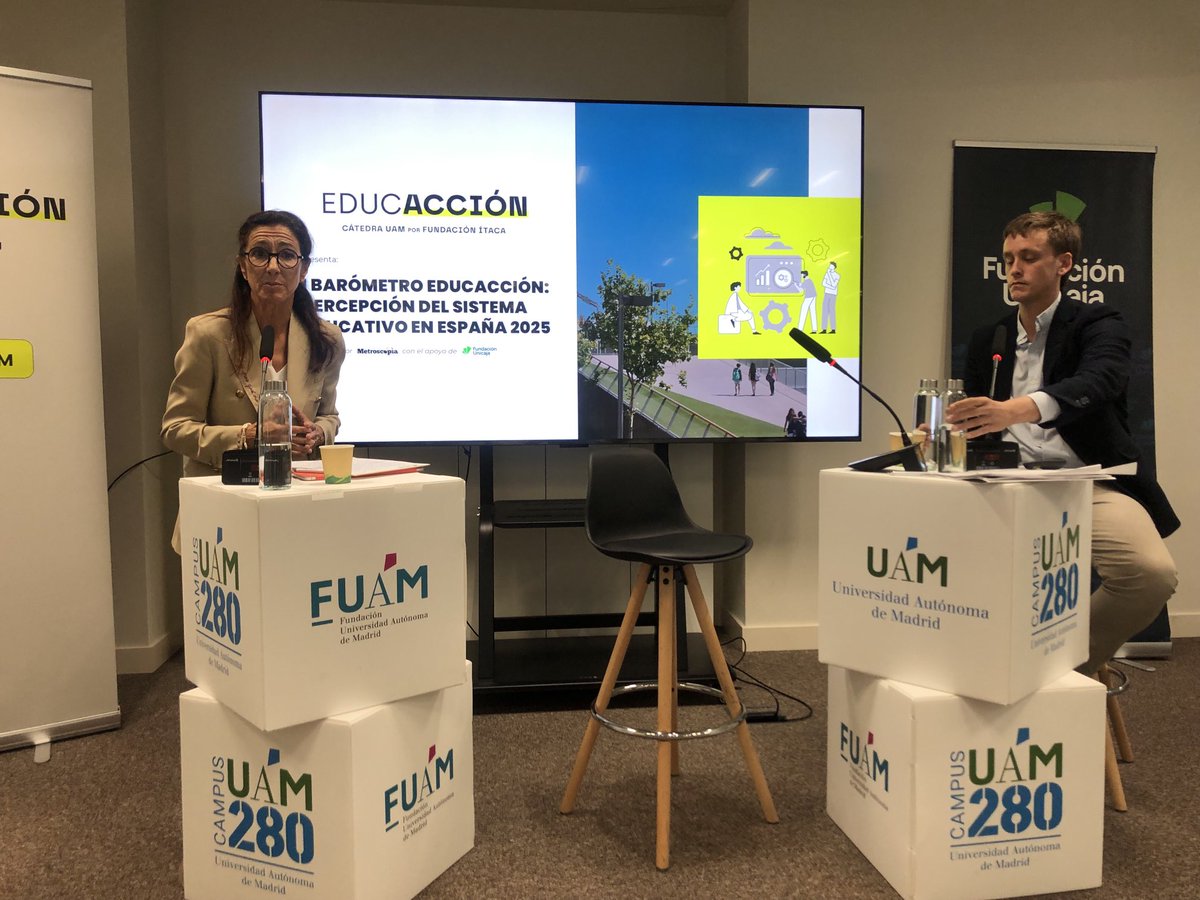 Presentación sumamente interesante del Barómetro 2025 de percepción del sistema educativo, por David Rojo ⁦<a href="/metroscopia/">metroscopia</a>⁩ con Sonia Diez, cátedra EDUCACCIÓN de la ⁦<a href="/UAM_Madrid/">UAM Autónoma Madrid</a>⁩ en la ⁦<a href="/fuam_uam/">FundaciónUAM</a>⁩ “Una necesidad no es negociable”. Enhorabuena