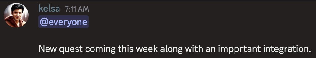 GOOD NEWS FOR <a href="/HeyElsaAI/">HeyElsa</a> QUACKERS

New quests are coming soon

And the team hinted that one of them will include a major integration

Don’t miss this update - it could be a big one

gElsa