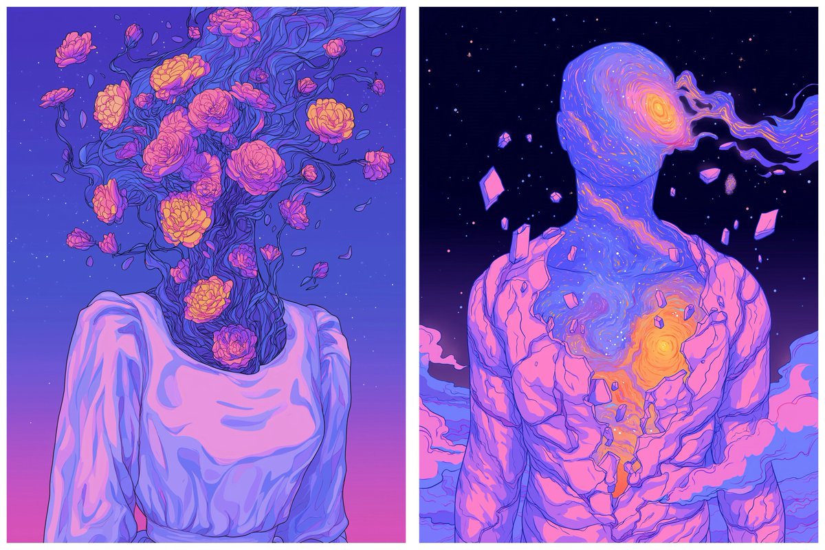 Hedinft's tweet photo. Good Morning!
It’s #tezostuesday ✨

My new open edition pieces 💜

“Where My Dreams Grow”
&amp;
“Falling into Myself”

Both 1.5 XTZ✨ https://t.co/wDIW9zoipX