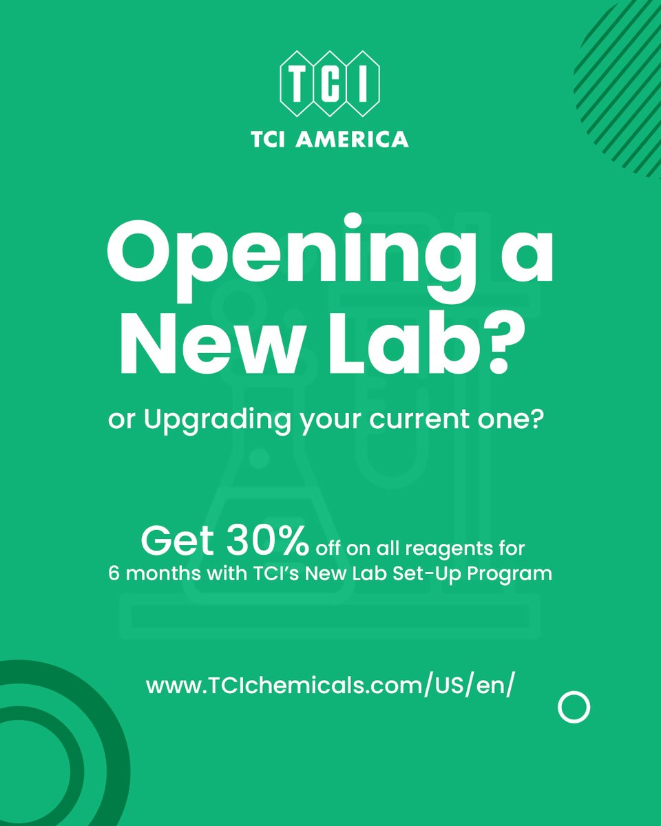 TCIchemicals's tweet image. TCI’s New Lab Set-Up Program

To help you set up your new lab successfully and stay on budget, we’re offering a 30% discount on reagents for 6 months on all orders placed through our online store!

More about the offer: tcichemicals.com/US/en/new-lab-…

#tciamerica #researchlab