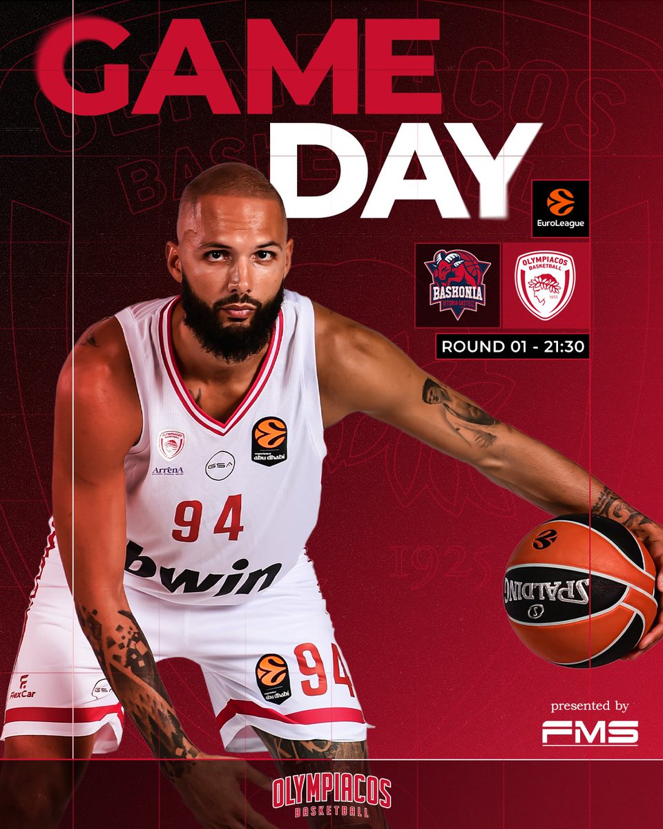 🔴⚪𝗜𝘁'𝘀 𝗚𝗮𝗺𝗲𝗱𝗮𝘆
🏀 <a href="/EuroLeague/">EuroLeague</a> - Round 01
🆚 <a href="/BASKONIA1959/">BASKONIA</a>  
🕒 21:30 🇬🇷
📌 Buesa Arena
📺 Novasports Prime

#OlympiacosBC #WeAreOlympiacos #TogetherWeFight