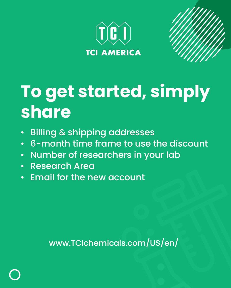 TCIchemicals's tweet image. TCI’s New Lab Set-Up Program

To help you set up your new lab successfully and stay on budget, we’re offering a 30% discount on reagents for 6 months on all orders placed through our online store!

More about the offer: tcichemicals.com/US/en/new-lab-…

#tciamerica #researchlab