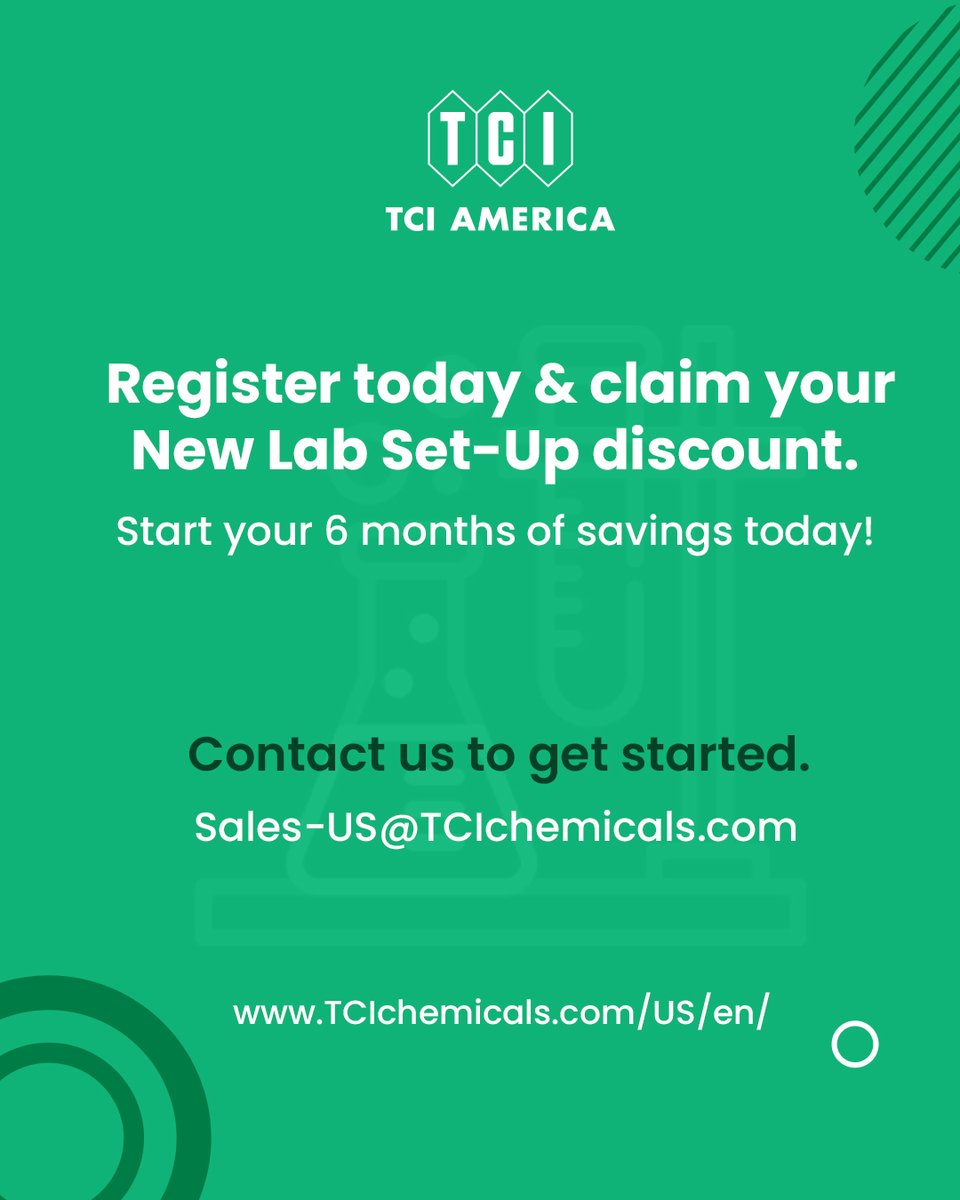 TCIchemicals's tweet image. TCI’s New Lab Set-Up Program

To help you set up your new lab successfully and stay on budget, we’re offering a 30% discount on reagents for 6 months on all orders placed through our online store!

More about the offer: tcichemicals.com/US/en/new-lab-…

#tciamerica #researchlab