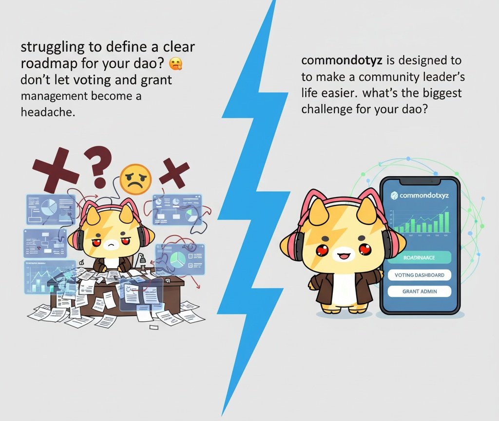 Sir_perimones's tweet image. Struggling to define a clear roadmap for your DAO? 🤔 Don&apos;t let voting and grant management become a headache. @Commondotxyz is designed to make a community leader&apos;s life easier. What&apos;s the biggest challenge for your DAO?

 #DAO #CommunityManagement #Web3 #Leadership…