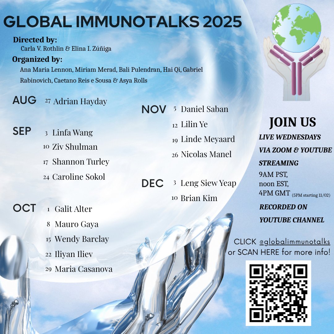 globalimmuno's tweet photo. Looking forward to our next #globalimmuno talk this Wednesday, October 1st, at 9am PST, noon EST, 4pm GMT by Dr. Galit Alter.

Title: “Dissecting the antibody-OME to understand human disease”
ZOOM LINK: https://t.co/NLHvXAmaNq
LIVE ON YOUTUBE: https://t.co/oeHYAkS4wt https://t.co/wMpSEF1LSD