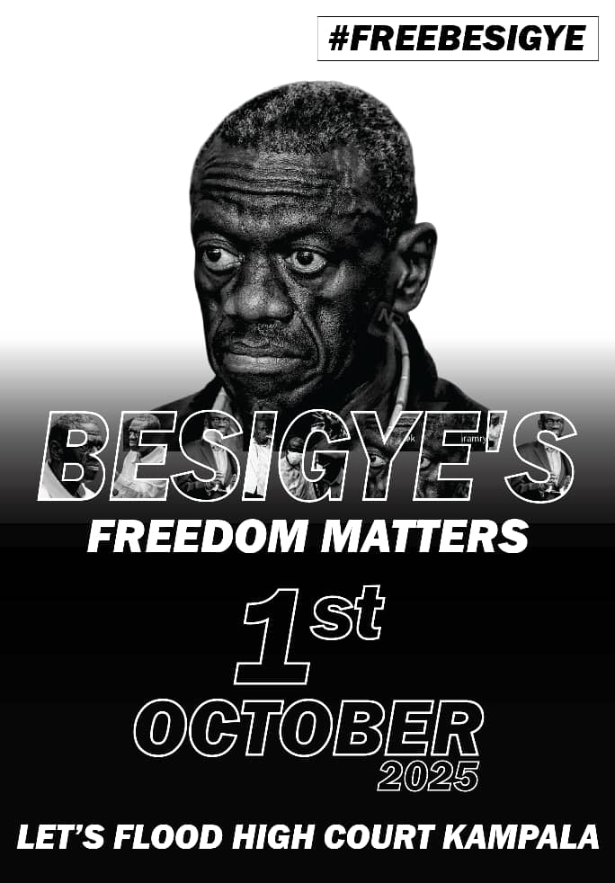 PFFUganda's tweet photo. Uganda's Judiciary faces a test once again 

Ugandan judiciary is once again under intense scrutiny as the Dr Kizza Besigye and Hajji Obeid Lutale case is set for tomorrow 1st October 2025, the trial which has been marred with legal and political controversy is a crucial test for the independence and impartiality of Uganda's judicial system.

This case is not just about Dr Besigye, it's a test of judicial independence, it's a test of the rule of law and constitutionalism, a test to the respect of fundamental human rights and the right to dissent.

Opposition should never be treated as a crime, proceedings mark a pivotal moment, determining not only the fate of the long-detained opposition figures but also the credibility of the country's justice system.

Come in large numbers to witness this crucial moment in our systems.

#FreeKizzaBesigye
#FreeHajjiObeid 
#FreeSamMugumya 
#FreedomForAll