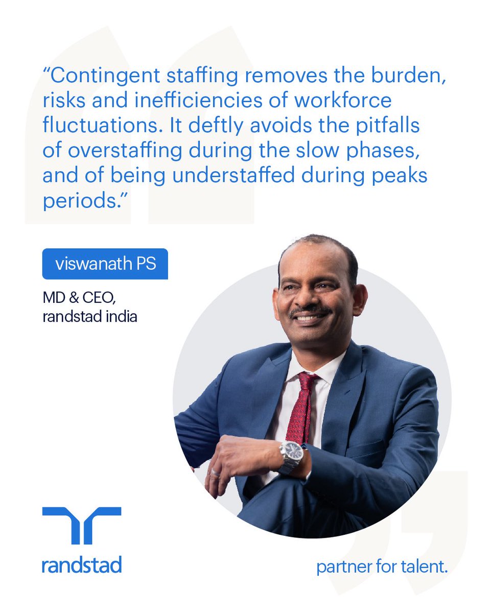 RandstadIndia's tweet image. Contingent staffing isn’t just a stopgap, it’s a compass for competitive advantage.

In a market swinging between rapid growth and cost-cutting, it gives companies flexibility, specialized talent, and a smarter cost model.

#ContingentWorkforce #FutureOfWork