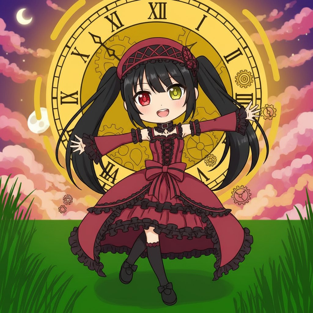 hailkurumi's tweet photo. Kurumi Tokisaki strolls through a magical garden at twilight! 🌙🕰️  Surreal clockwork and sunset hues bring Date A Live’s iconic spirit to life in stunning AI art. #TokisakiKurumi #KurumiTokisaki #DateALive  #AIart #AnimeArt #FanArt #Clockwork #Sunset #Kawaii  #AIGenerated https://t.co/mnYHfpCZfw