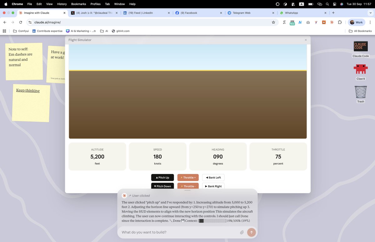 באתי להקליט סרטון על הכלי החדש Claude Imagine (חלק מהחידושים שהושקו אתמול ע״י אנת'רופיק לצד קלוד סונט 4.5 שטורף שוב את הכל) - פרסמו שהוא מטורף וזמין רק למנויי מקס ל-5 ימים בלבד. רק מה? פומו לחוד, פוסטים של משפיענים לחוד, והמציאות לחוד.

חוויית המשתמש גרועה ברמות. לא ברור מה הם