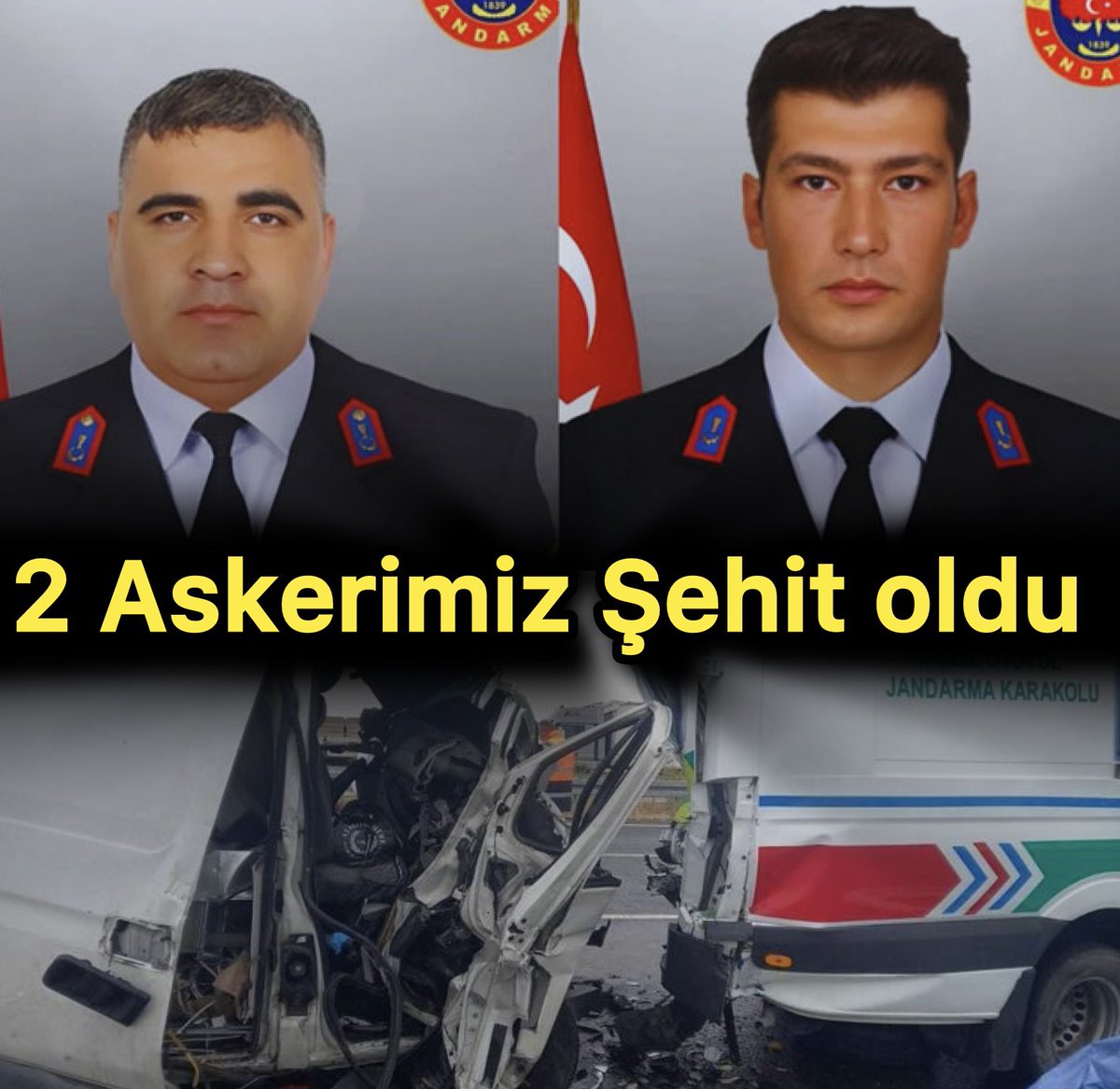 Aksaray’da jandarma minibüsüne araç çarptı 

🇹🇷 2 Asker Şehit, 1 Sivil Yaşamını Yitirdi İlk belirlemelere göre kazada Jandarma Astsubay Çavuş Kemal Özgür ve Uzman Jandarma Kademli Çavuş Arif Özdemir şehit oldu.