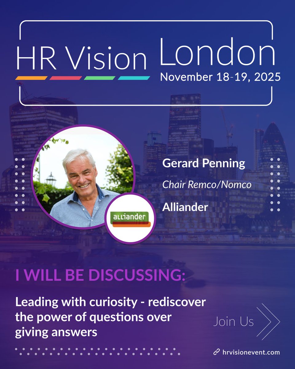 🚀 HR Vision London 2025 | November 18–19
We’re excited to welcome Gerard Penning, Chair Remco/Nomco at Alliander, to the stage!

His session:

“Leading with curiosity — rediscover the power of questions over giving answers”
Gerard will share how leaders can:

🔹 Unlock the