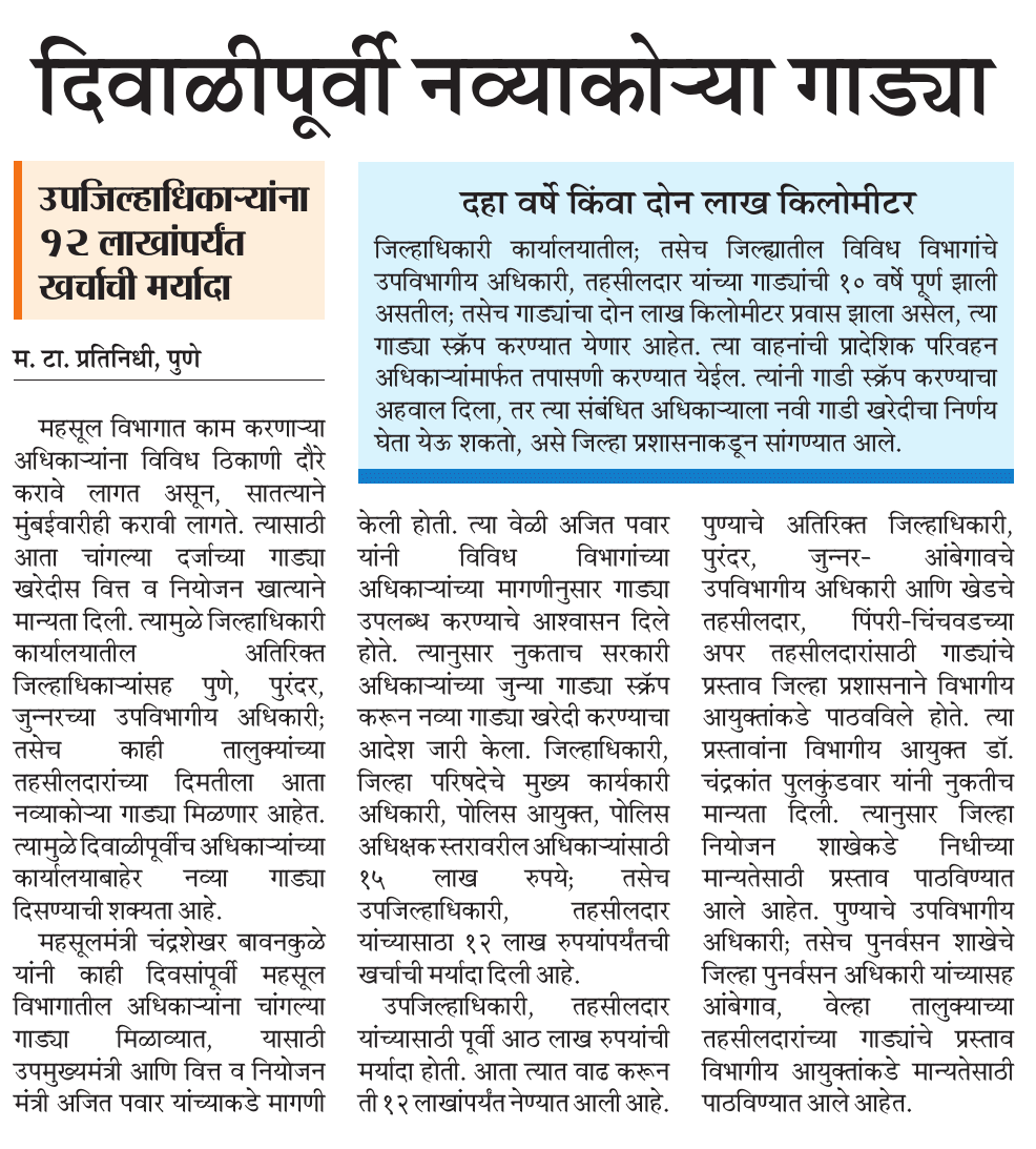 mustafaattarMT's tweet photo. #पुणे जिल्हा #नियोजन समितीमधून #उपजिल्हाधिकारी, #तहसीलदार यांना #दिवाळी पूर्वी मिळणार #गाड्या
#गाड्या #पुणे #Classone
@ParagKMT @ShreedharLoniMT @suneetMT @aparanjape @IM_HiteshShah @AjitPawarSpeaks @cbawankule @cityofdreamsnow @cbdhage @MahaDGIPR https://t.co/YXIOzeDhdY