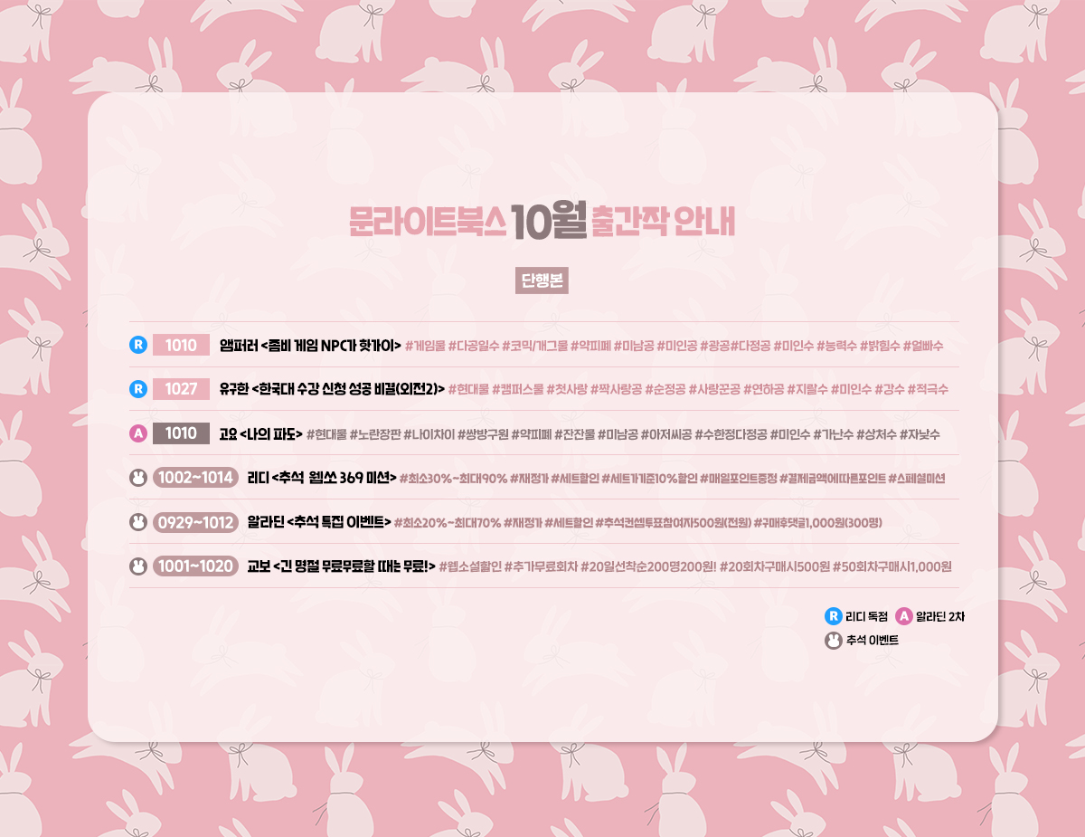 moonlightbooks_'s tweet photo. 2025년 10월 BL 신작 출간 캘린더입니다!
멋진 작품들, 행사와 함께 활기찬 10월 보내시기를 바랍니다.🍁 https://t.co/mErfEF5Zzg