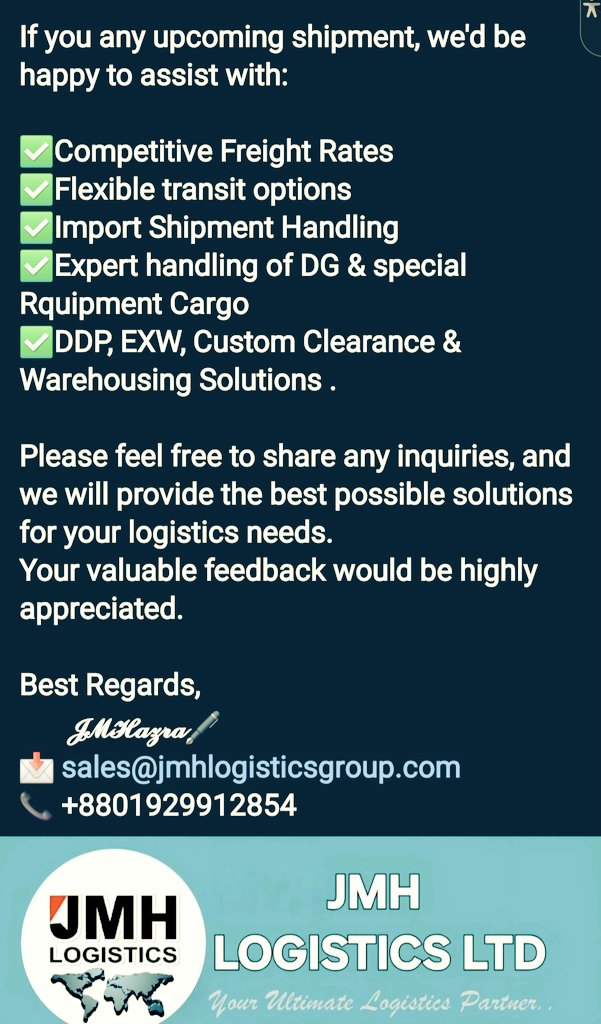 🇧🇩   BANGLADESH 
✨️JMH LOGISTICS LTD✨️
✨️mhlogisticsgroup.com