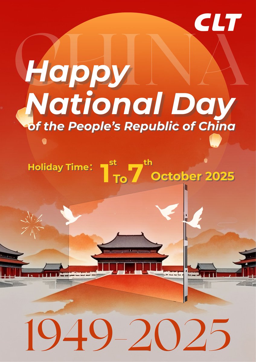 LedClt's tweet image. 🎊Happy National Day in China! 🇨🇳

🏗Growing together with our beloved country, CLT celebrates this special anniversary with the same commitment we&apos;ve always devoted to, and we&apos;ll continue to build for your success! 
#CLT #CLTLED #LEDDisplay #LEDposter #outdoor #HappyNationalDay