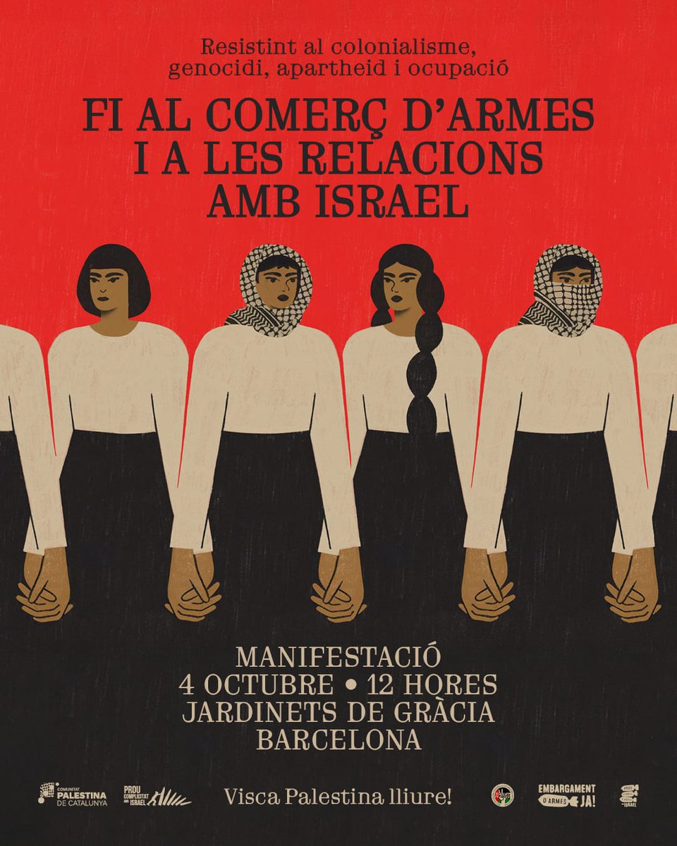 📌Aquest dissabte, el #movimentveïnal, també als carrers, per #Palestina .

🫵 Denunciem el #genocidi, l'apartheid i l'ocupació d'#Israel.

👉12h als Jardinets de Gràcia! 🫵