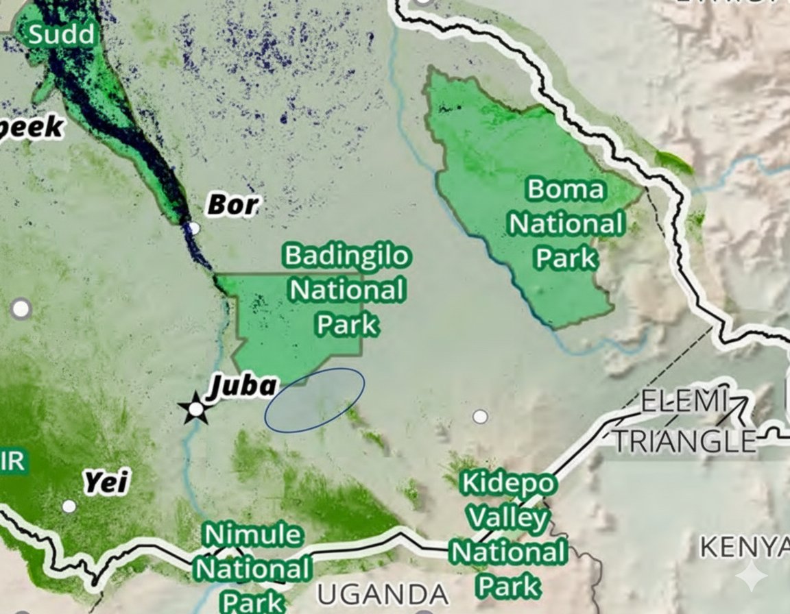 sswca2025's tweet photo. Lafon Conservancy: The potential location is indicated by the blue polygon near Juba. #SouthSudan #WildlifeConservation https://t.co/CVhyfxZdrl
