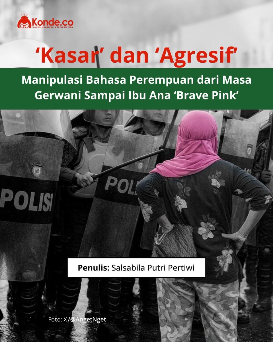 konde_co's tweet photo. Perempuan yang vokal kerap disebut ‘agresif’ hingga ‘kasar’ saat memaki dalam kemuakan. Sejak pemberangusan Gerwani hingga aksi Ibu Ana, oposisi biner main peran dalam manipulasi bahasa perempuan yang melawan.
https://t.co/Tz99KrBUe5
#bravepink #Gerwani #PerempuanMelawan https://t.co/ULoGEAUPD9