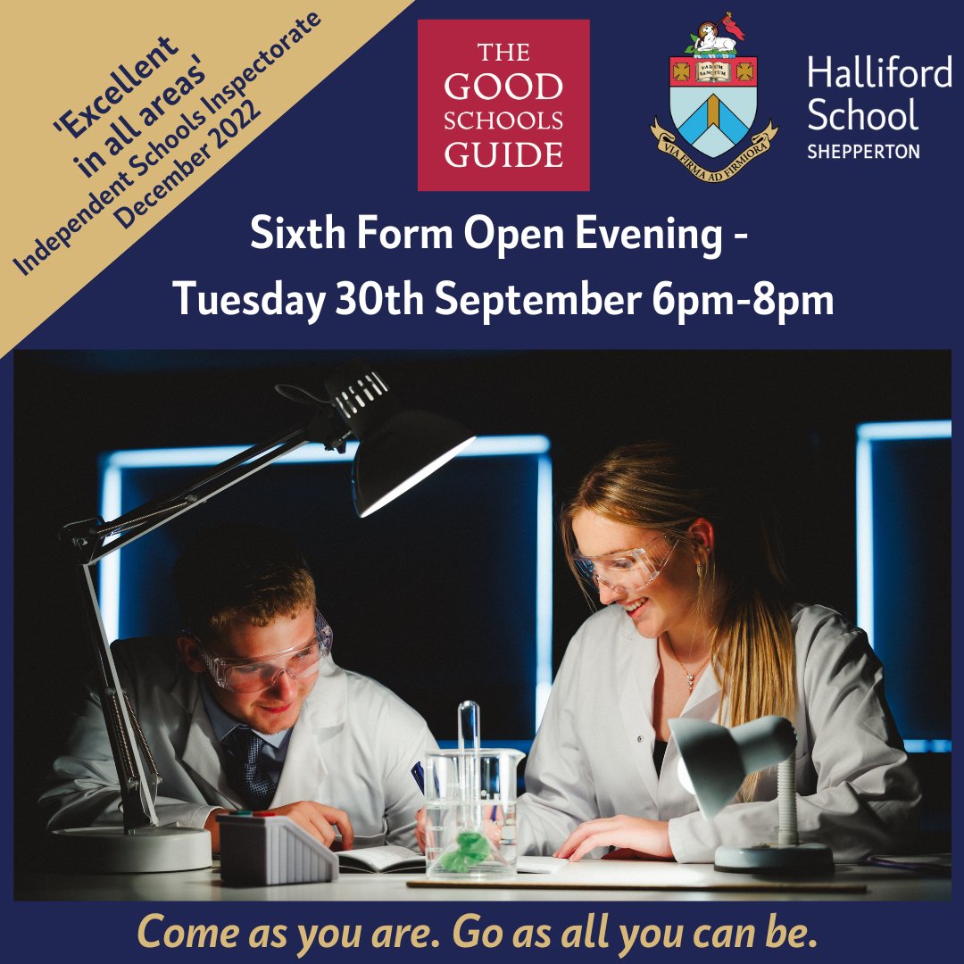 If you don't have time to book your spot at our Sixth Form Open Evening today, please don't worry. You can just turn up at 6pm, and we look forward to welcoming you and showing you what makes Halliford so special. Do come along!