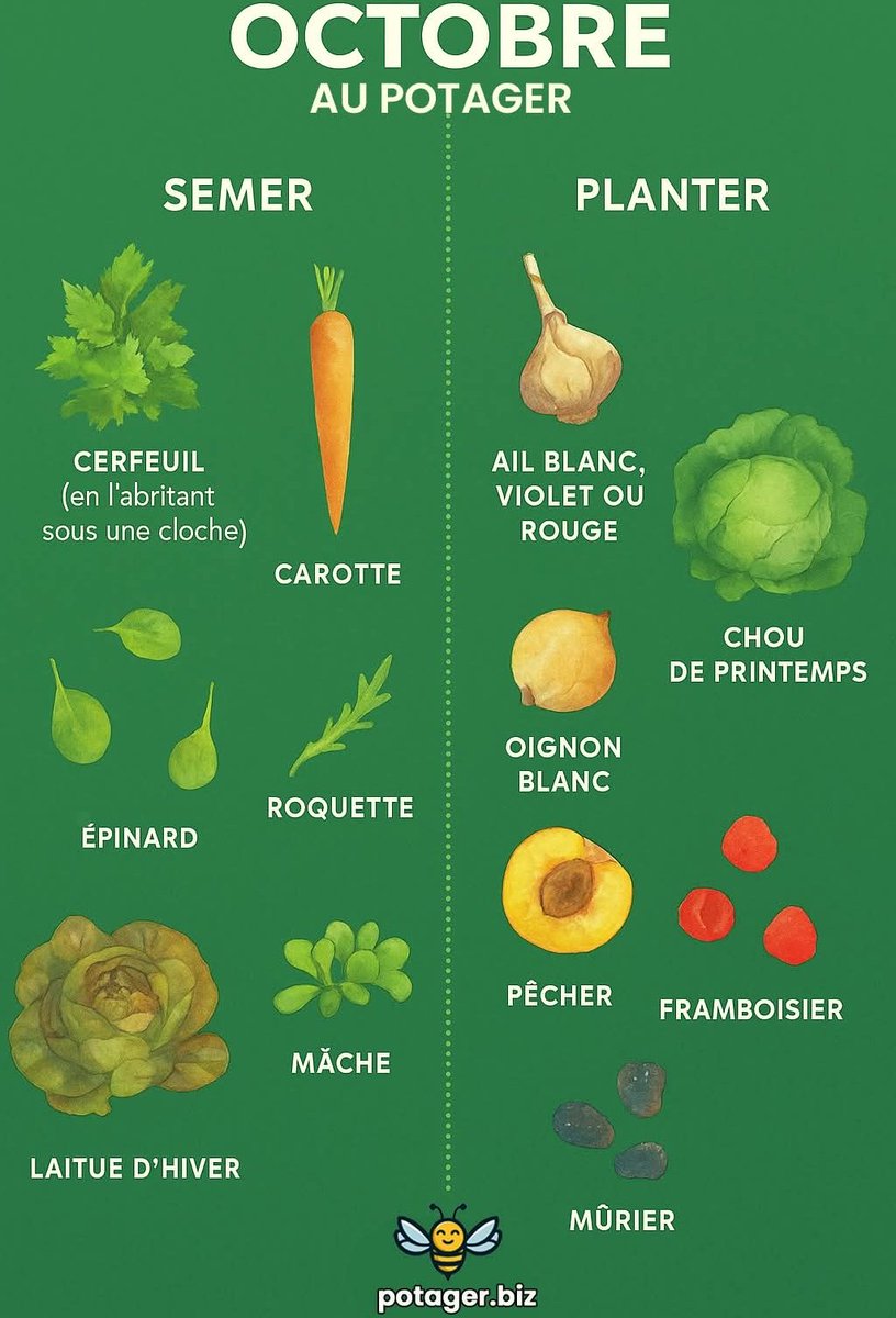 Quoi semer et planter en octobre dans le jardin potager : le guide pour un automne productif
potager.biz/quoi-semer-et-…
#jardin 
#octobre
#potager