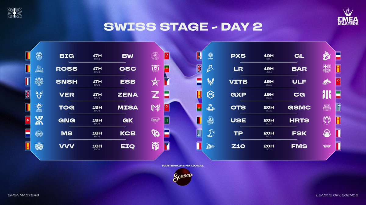 DEUXIÈME JOURNÉE DES SWISS STAGES !

On aura forcément 1 équipe LFL perdante ce soir...

Dès 16h30 sur OTP 🔥