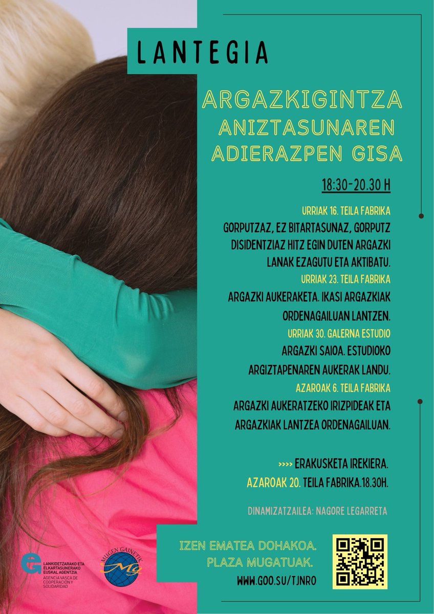 LANTEGIA 📸 Argazkigintza aniztasunaren adierazpen gisa 🌈
🗓️ Urr 16, 23, 30 + Aza 6 
📍 Teila Fabrika &amp; Galerna Estudio
👉 Aza 20: erakusketaren irekiera 
Doakoa, plaza mugatuak. 
Izen-ematea 
🔗donostiaentremundos.org/eu/evento/1096…
#Donostia #Argazkigintza #Aniztasuna #Kultura #Komunitatea