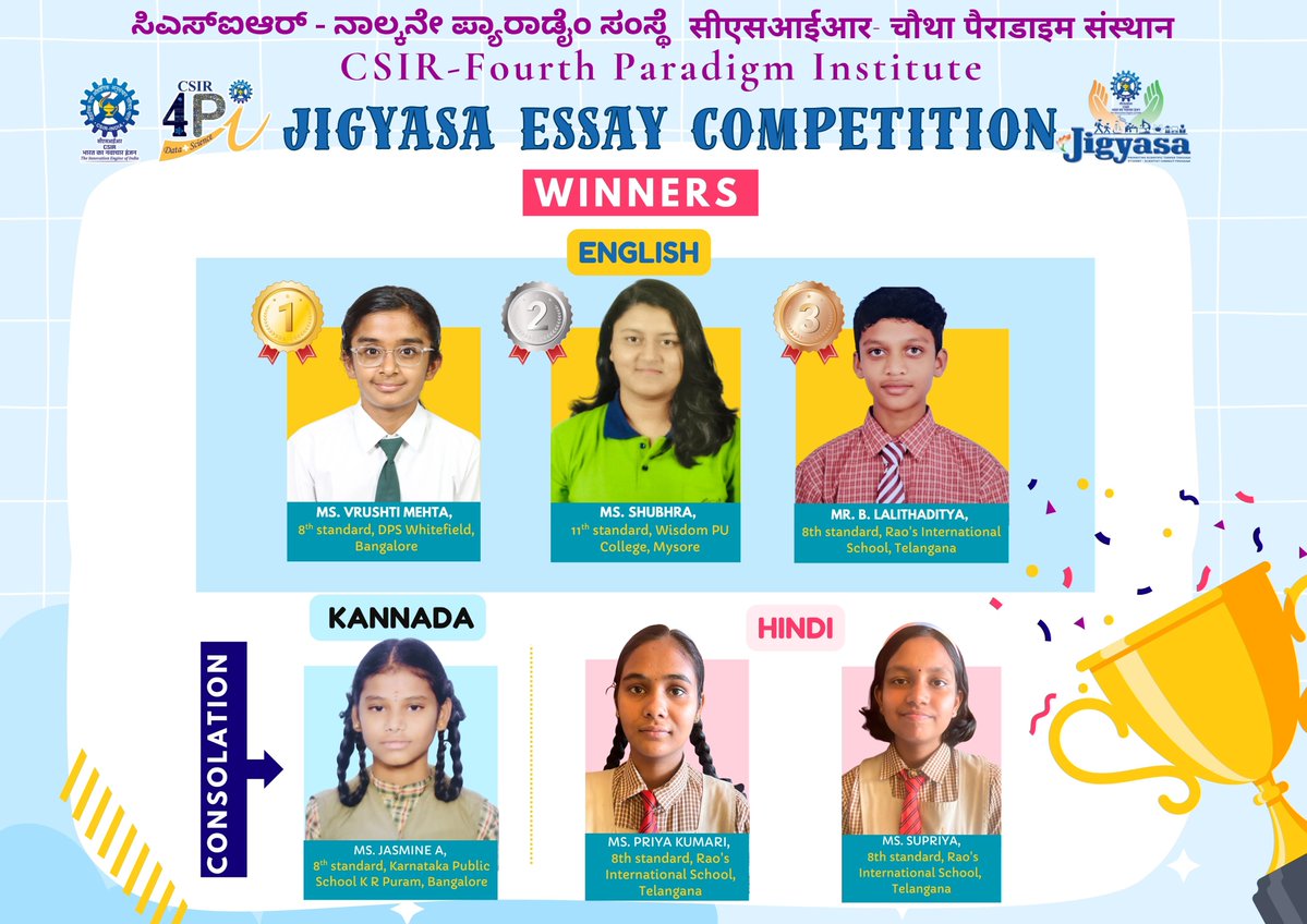 CSIR_4PI's tweet image. Jigyasa Essay Competition. Congratulation to all winners. @CsirJigyasa