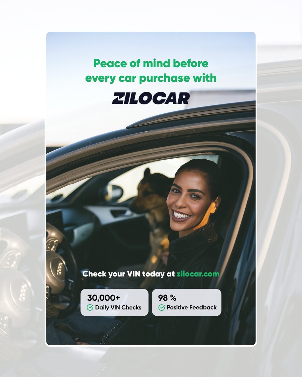 zilocar's tweet photo. Buying a car should bring excitement, not surprises.
Zilocar shows the real story - giving you peace of mind.
👉https://t.co/wwdldbebvM
#CarHistory #VINcheck #SmartCarBuying #Zilocar https://t.co/FfBpGqD1KE