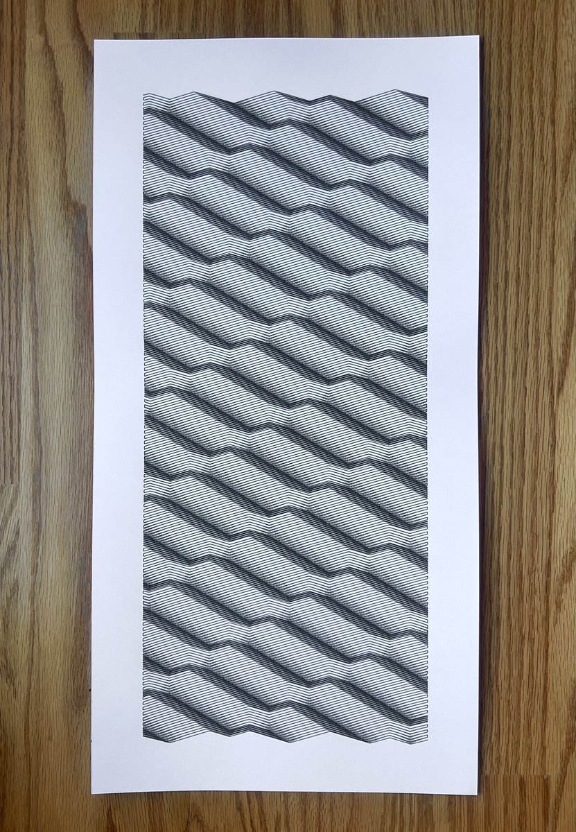 CCDDBB's tweet image. Shades

A single line coded in Javascript, exported as Svg and plotted with RotRing Isograph.

#javascript #plotterart #plottertwitter #oneline #generativeart #genart