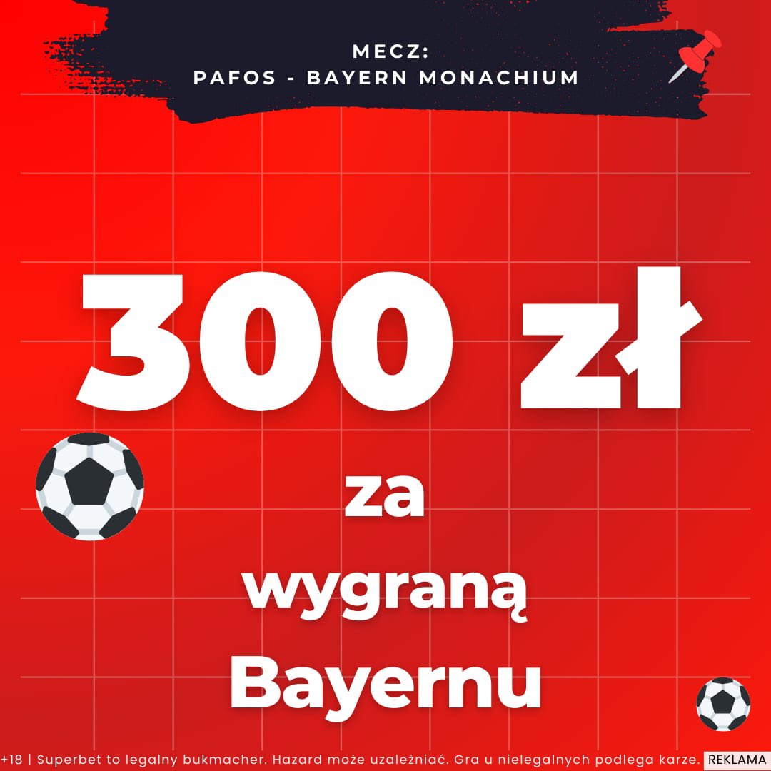 zagraniecom's tweet photo. ‼️PROMOCJA 350PLN ZA WYGRANĄ @FCBayern + KONKURS 100PLN w @SuperbetPL ⚽️🔥

Promocja w @SuperbetPL z kodem ZAGRANIE: https://t.co/th45NZJPl2

ZASADY: 
Podaj dokładny wynik meczu #Pafos vs #Bayern
Podaj swój nick w Superbet ✅
10 PLN wygrywa 10 najszybszych osób ✊
📷Alamy https://t.co/rbr1fYj8dQ