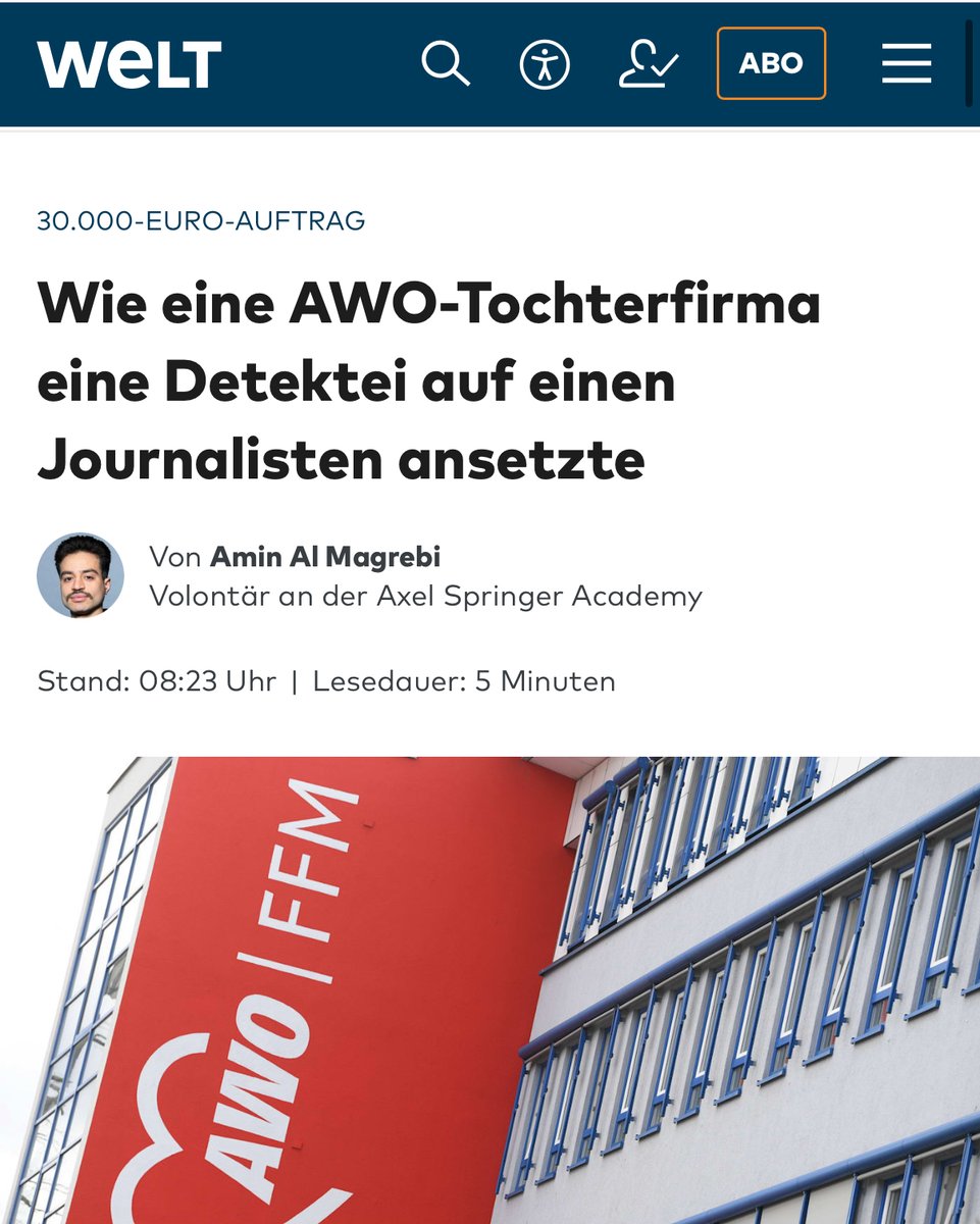 🔴 Ein absolut einmaliger Vorgang: Die SPD-nahe AWO beauftragte einen Privatdetektiv und zahlte rund 30.000 Euro (!), um meinen Kollegen <a href="/dg_graeber/">Daniel Gräber</a> auszuspionieren.

Seine investigativen Recherchen für die Frankfurter Neue Presse zu einem umfassenden Korruptionsnetz innerhalb