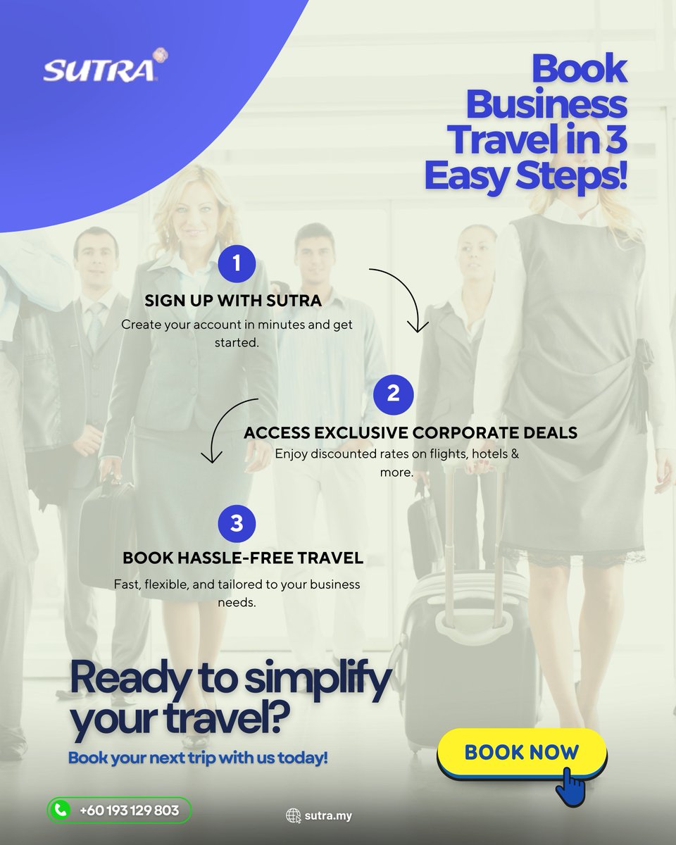 SutraTravel's tweet photo. Tired of messy travel bookings?
With CorporateConnect, your company gets:
✅ Exclusive deals
✅ Automated reports
✅ Stress-free travel
👉 Sign up today: https://t.co/OPYnslbpMt https://t.co/Ak8iPO2AAD
