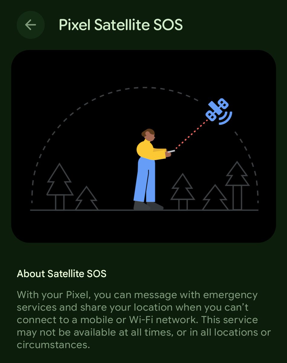 pixeluibygoogle's tweet photo. Just spotted Pixel Satellite SOS on my Pixel 7 under Safety &amp; Emergency. Yours got it yet?

#android16 #Pixel #pixel10 #Pixel7 #GooglePixel #GooglePixel7 #SatelliteSOS https://t.co/6p4Fcgl0lW
