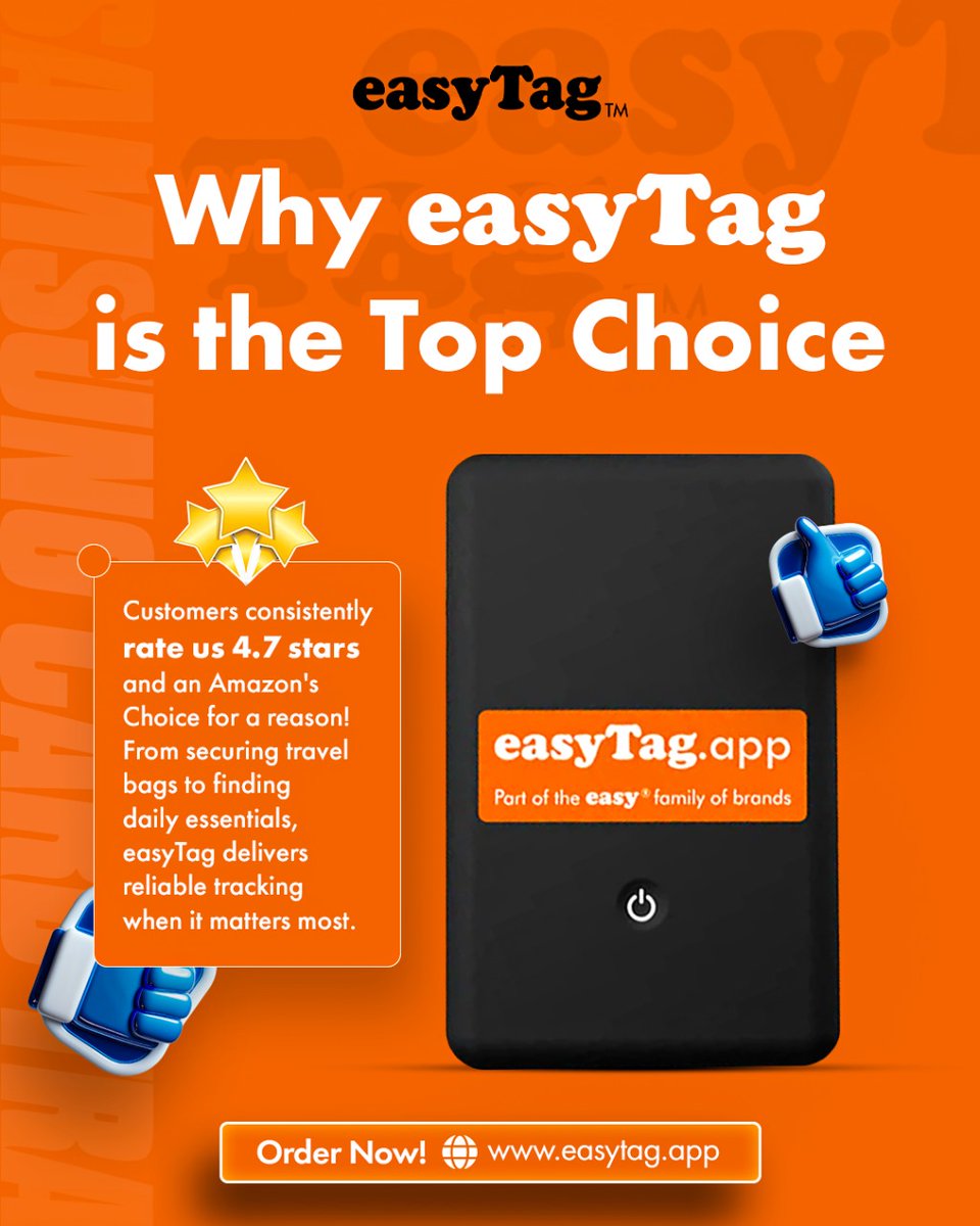 Why easyTag is the Top Choice 💛
Customers consistently rate us 4.7 stars, and it’s an Amazon’s Choice for a reason! Discover why easyTag is the smart tracker everyone trusts.

✅ Smart Tracking – Locate your wallet, keys, or bag instantly
✅ Instant Alerts – Know the moment your