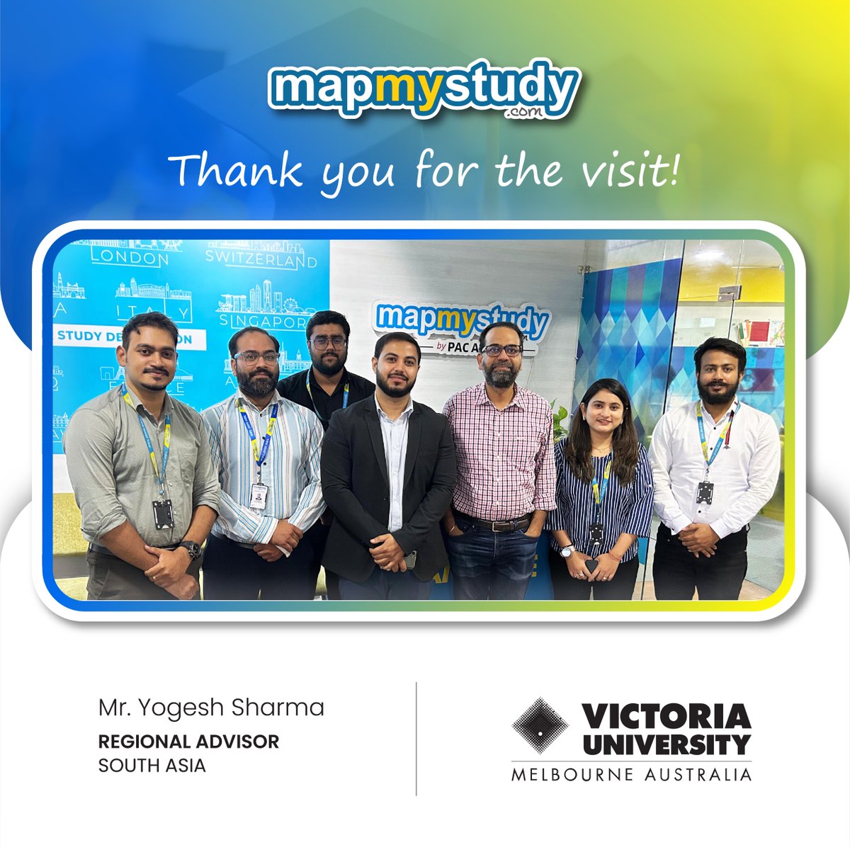 mapmystudy50044's tweet image. We were delighted to host Mr. Yogesh Sharma, Regional Advisor (South Asia) from Victoria University at our MapMyStudy office.

His insights on study at Victoria University will guide students toward success.

📞 Call us: 88004-07108
#MapMyStudy #StudyAbroad #Australia