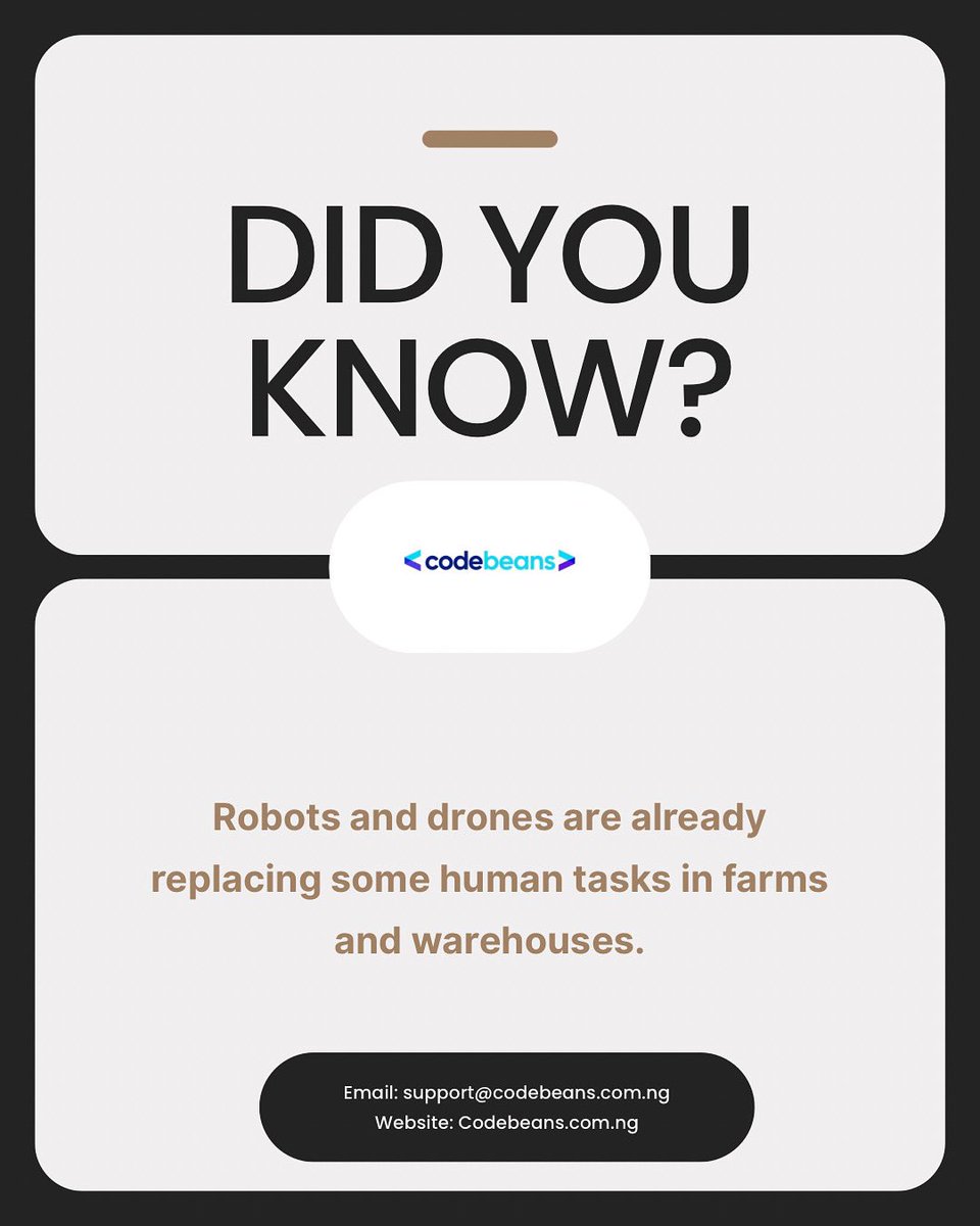 _codebeans's tweet image. Robots and drones are indeed changing the landscape of agriculture and logistics. On farms, drones handle crop monitoring, spraying, and even planting, while robots can weed, harvest, and sort produce.
#Automation #FutureOfWork #SmartFarming #WarehouseAutomation #AgriTech