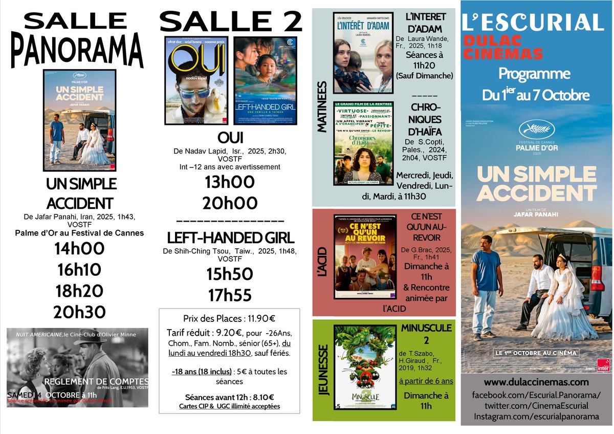 Le Programme de l'Escurial, à partir de demain !

#Paris5 #Paris13 #unsimpleaccident #jafarpanahi #iran #palmedor #OUI #navadlapid #olivierminne #ACID