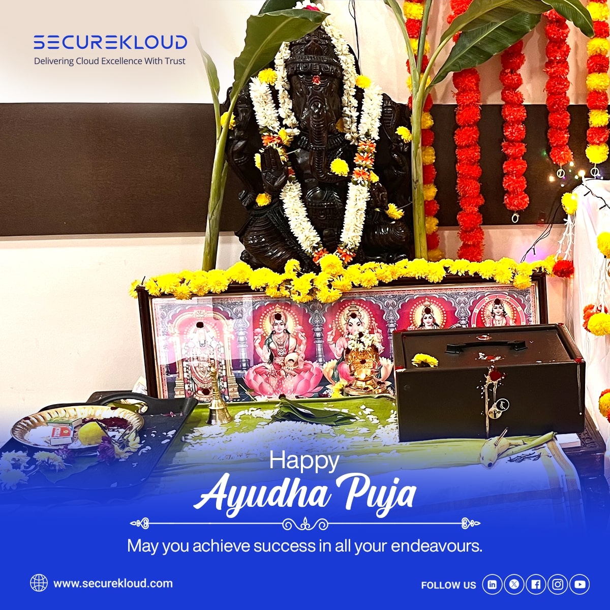 SecureKloudTech's tweet image. ✨ Celebrating Ayudha Puja at SecureKloud HQ ✨
A day of prayers, positivity &amp;amp; togetherness 🌸🙏 While we build the future with tech, we stay rooted in culture &amp;amp; values. 🌺 A perfect blend of tradition, teamwork &amp;amp; transformation! 💡
#AyudhaPuja #LifeAtSecureKloud #FestiveSpirit