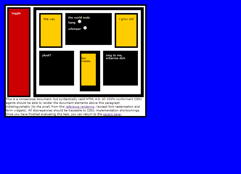 WebDesignMuseum's tweet image. In October 1998 Todd Fahrner began working on the Box Acid Test (Acid1) project, which tested if web browsers supported the CSS language.   The test itself is a simple web page that contains several HTML elements modified by CSS.  

#WebDesignHistory