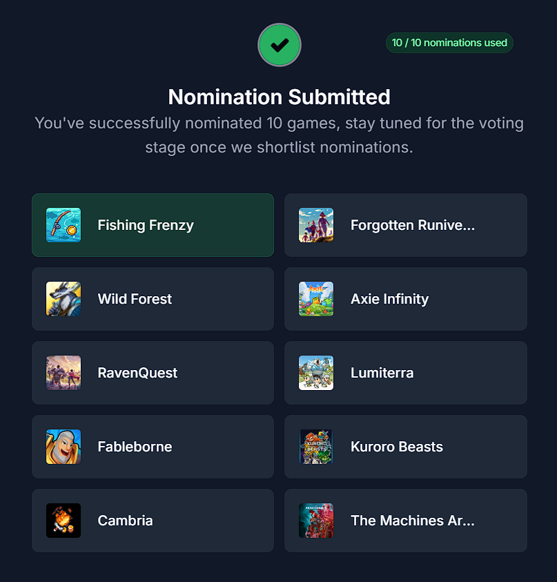 I nominated 10 games, but 3 of them are there out of spite for wasting so much of my time. 

(not wildforest, I still love that game even after all the blunders) 

But here's one, <a href="/themachinesgame/">The Machines Arena</a> are you guys dead or what?