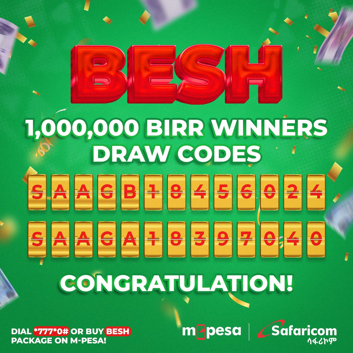 SafaricomET's tweet photo. Congratulation! 

Yesterday, as we were broadcasting live on our  tiktok and facebook page , the winners of the fifth round of the 1,000,000 Birr have been drawn from Bahir Dar and Addis Abeba. You could be next! 

#SafaricomEthiopia
#MPESAsafaricom
#furtheraheadtogether
#besh https://t.co/wtNWPx7Fjd
