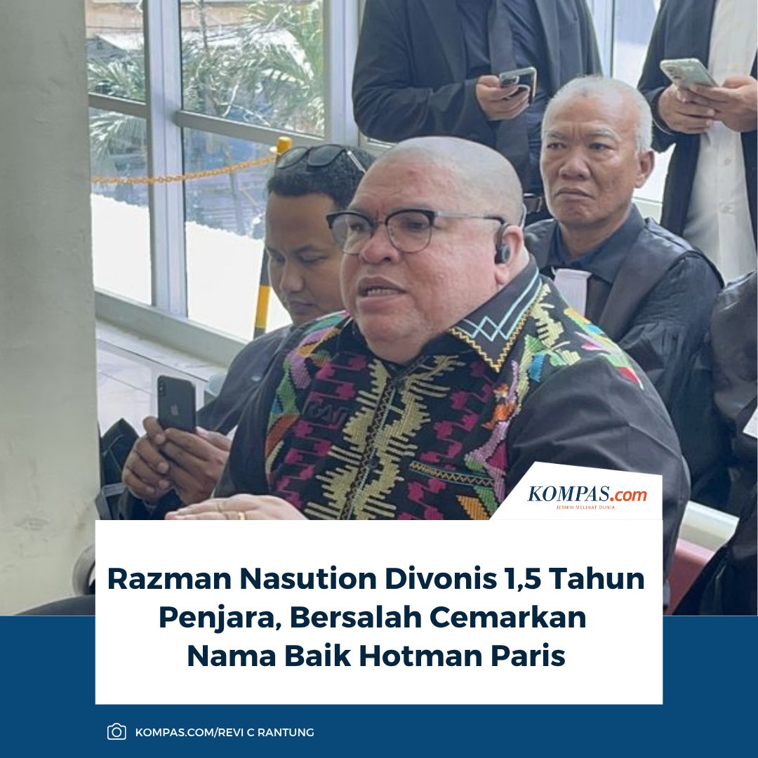 kompascom's tweet photo. Pengacara Razman Arif Nasution divonis bersalah oleh majelis hakim Pengadilan Negeri Jakarta Utara atas kasus pencemaran nama baik pengacara Hotman Paris.
ππ» Baca selengkapnya https://t.co/x4FLjzBXH0
~AM #RazmanNasution #HotmanParis #PencemaranNamaBaik https://t.co/GLk80v0I2S